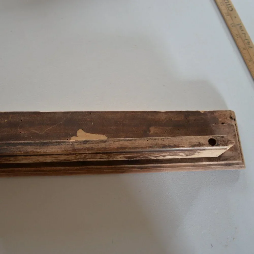 antique old primitive wall shelf solid wood ledge spice rack tigerwood ?